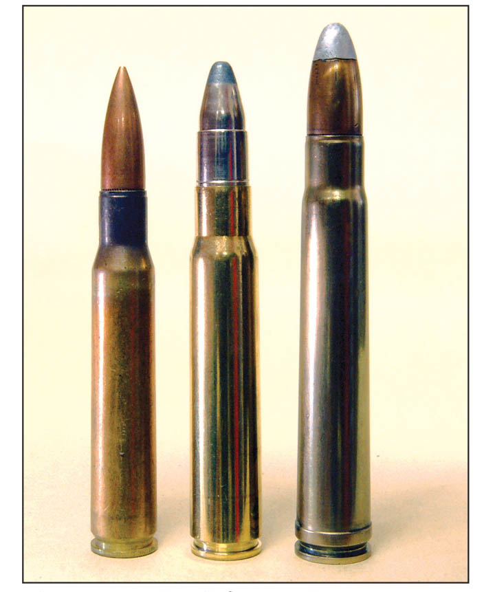 Shown are the (left to right): .30-06, 9.3x64 Brenneke and .375 H&H Magnum. The Brenneke is larger in diameter than the .30-06.